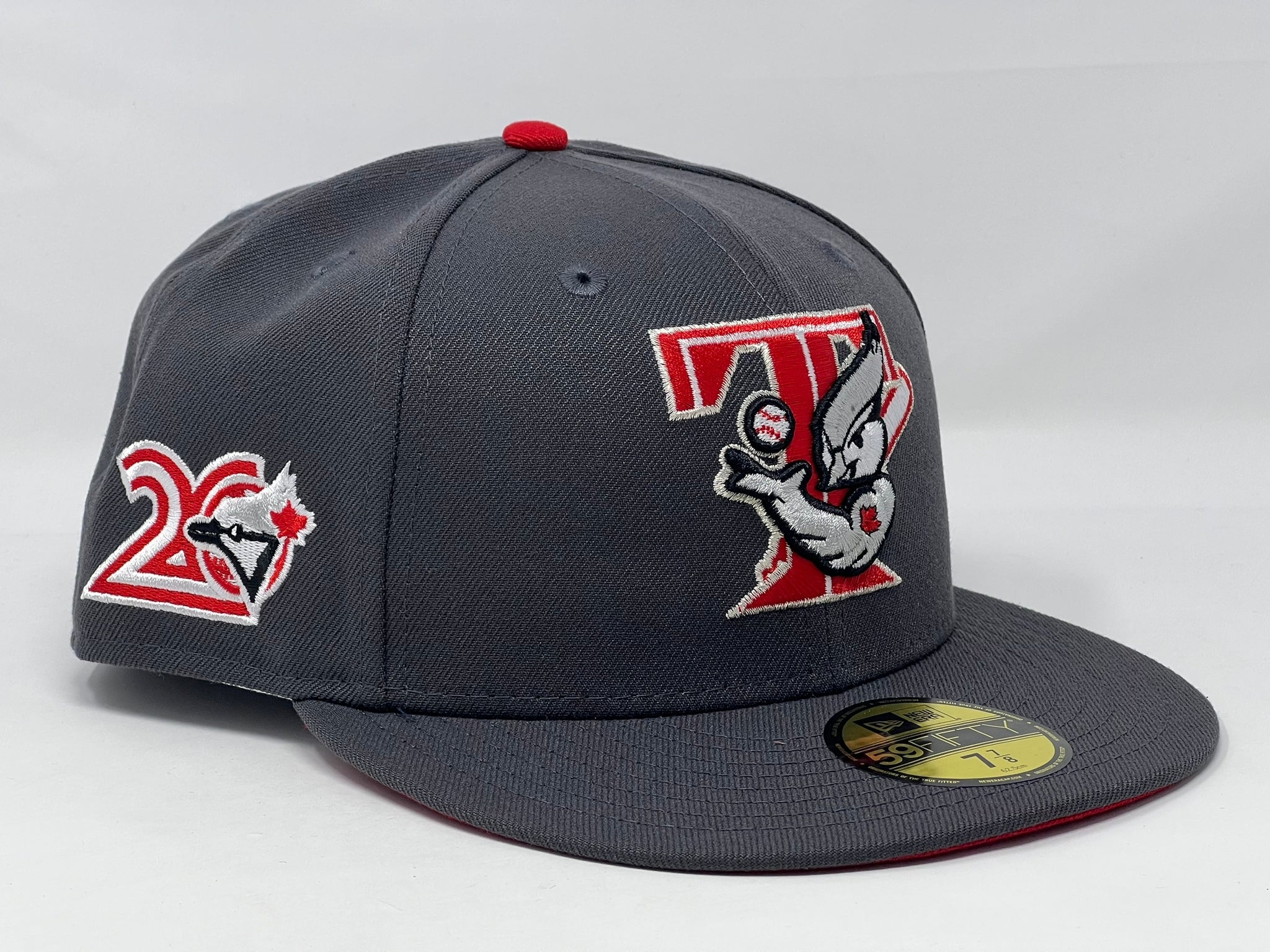 Toronto Blue Jays New Era 20th Anniversary Red Undervisor 59FIFTY Fitted Hat  - Gray/Black