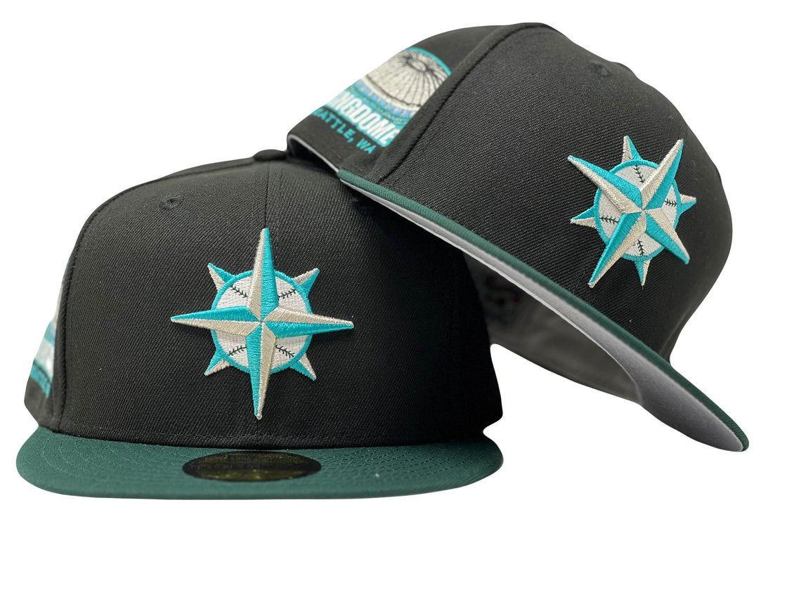 seattle Mariners Kingdome Stadium Black Dark Green Visor Gray Brim New Era Fitted Hat