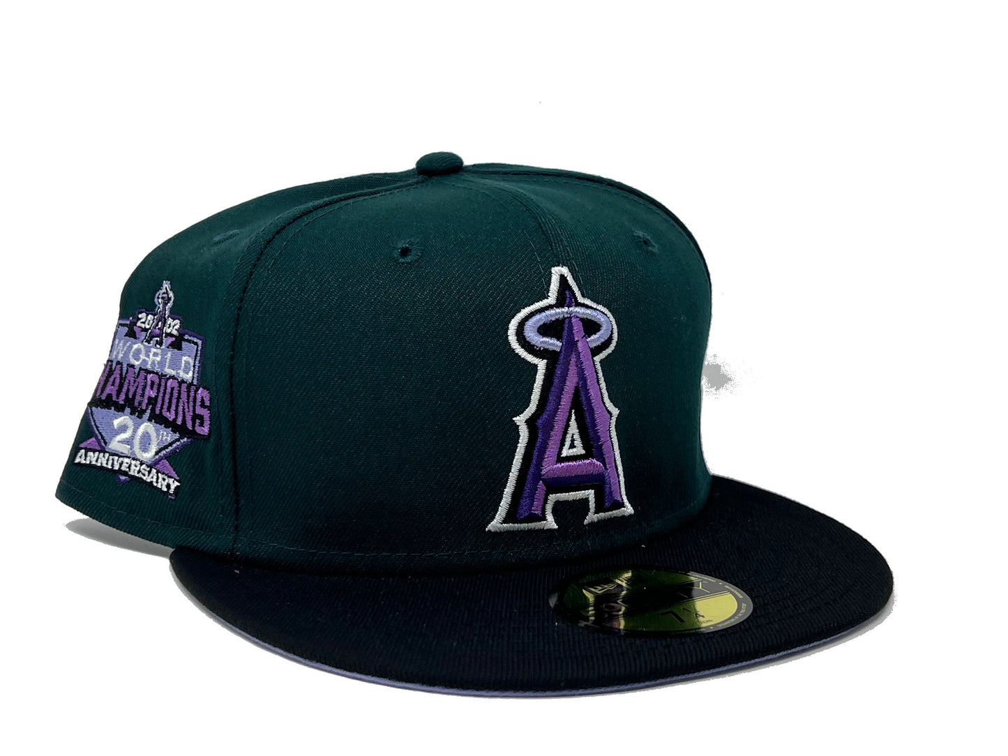 LOS ANGELES ANGELS 2002 WORLD CHAMPIONS LAVENDER BRIM NEW ERA FITTED HAT