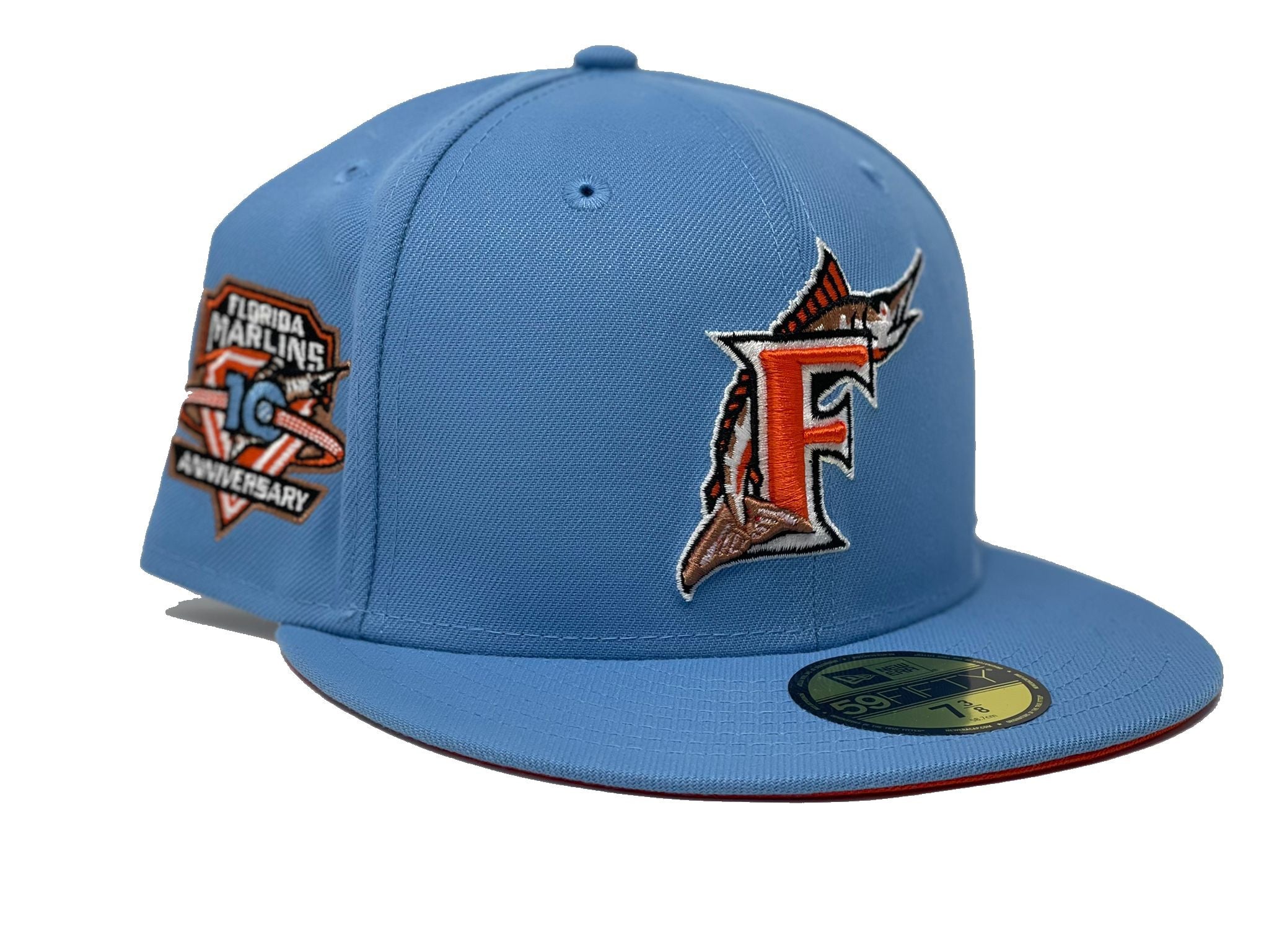 Men's New Era Tan Florida Marlins Inaugural Season Sky Blue Undervisor 59FIFTY Fitted Hat