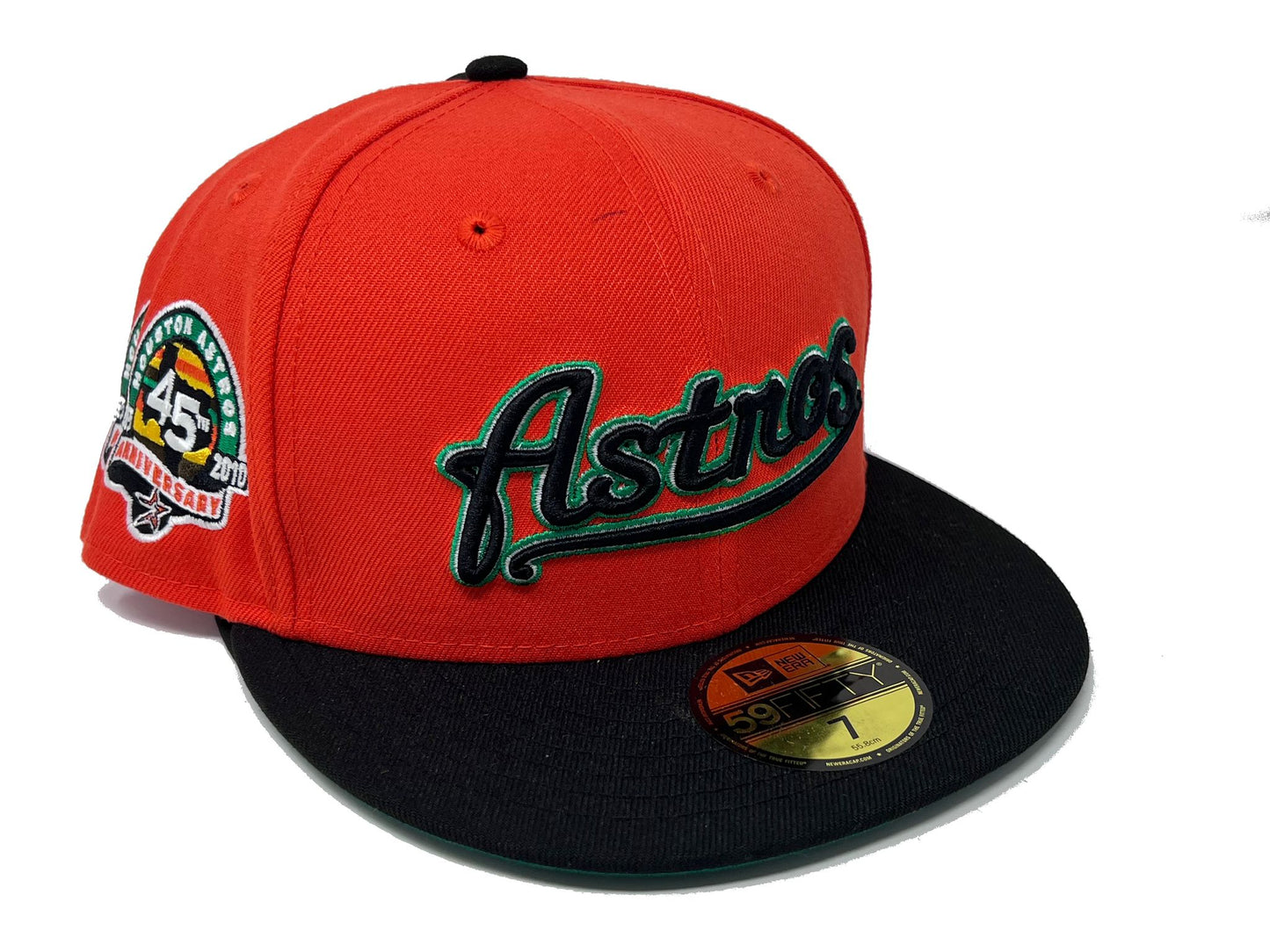 HOUSTON ASTROS 45TH ANNIVERSARY GLOW IN THE DARK "PUMPKIN COLLECTION" GREEN BRIM NEW ERA FITTED HAT