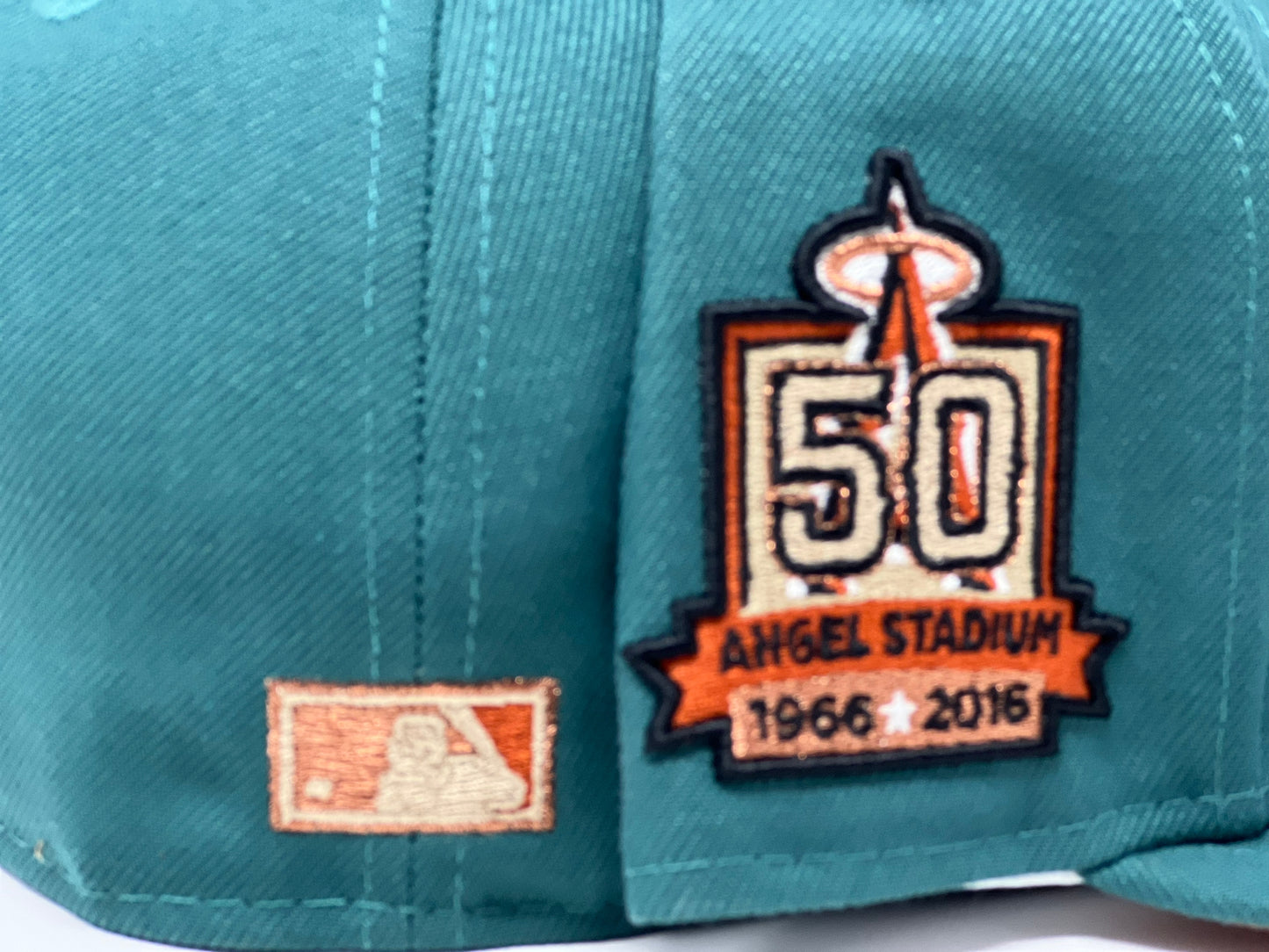 Anahiem  Angeles 50th Anniversary Pine Needle Green Rust Orange Brim New Era Fitted Hat