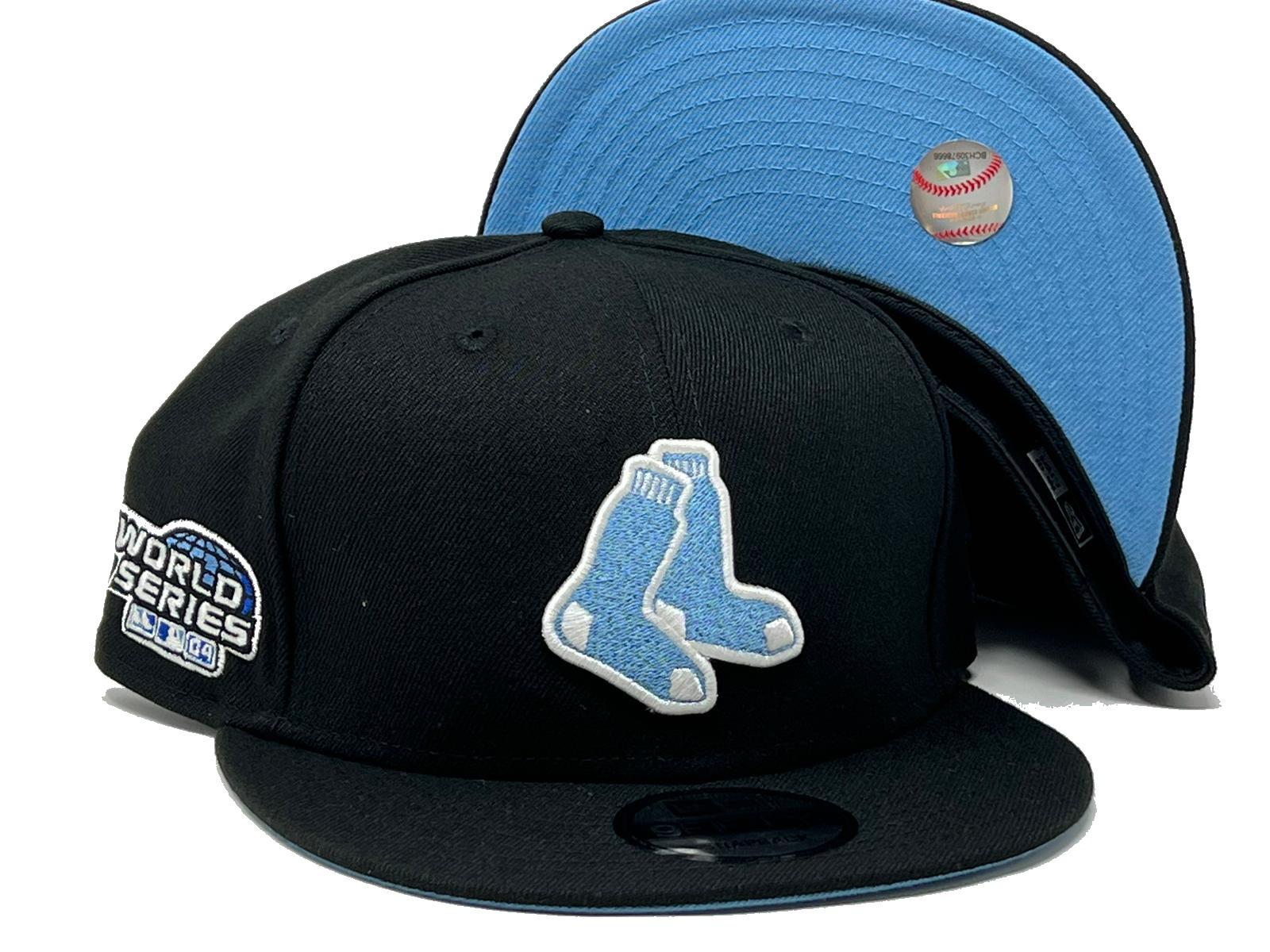 Black Boston Red Sox Flame Pattern Icy Blue Bottom 2004 World Series Side Patch New Era 59FIFTY Fitted 8