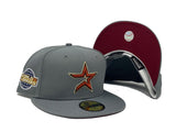 HOUSTON ASTROS 2005 WORLD SERIES STORM GRAY BURGUNDY BRIM NEW ERA FITTED HAT