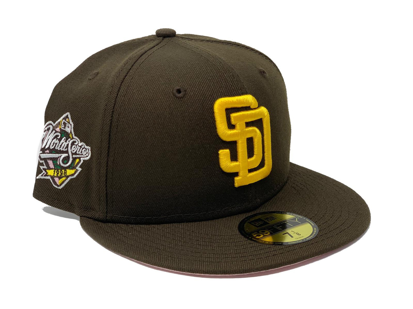SAN DIEGO PADRES 1998 WORLD SERIES BROWN PINK BRIM NEW ERA FITTED HAT