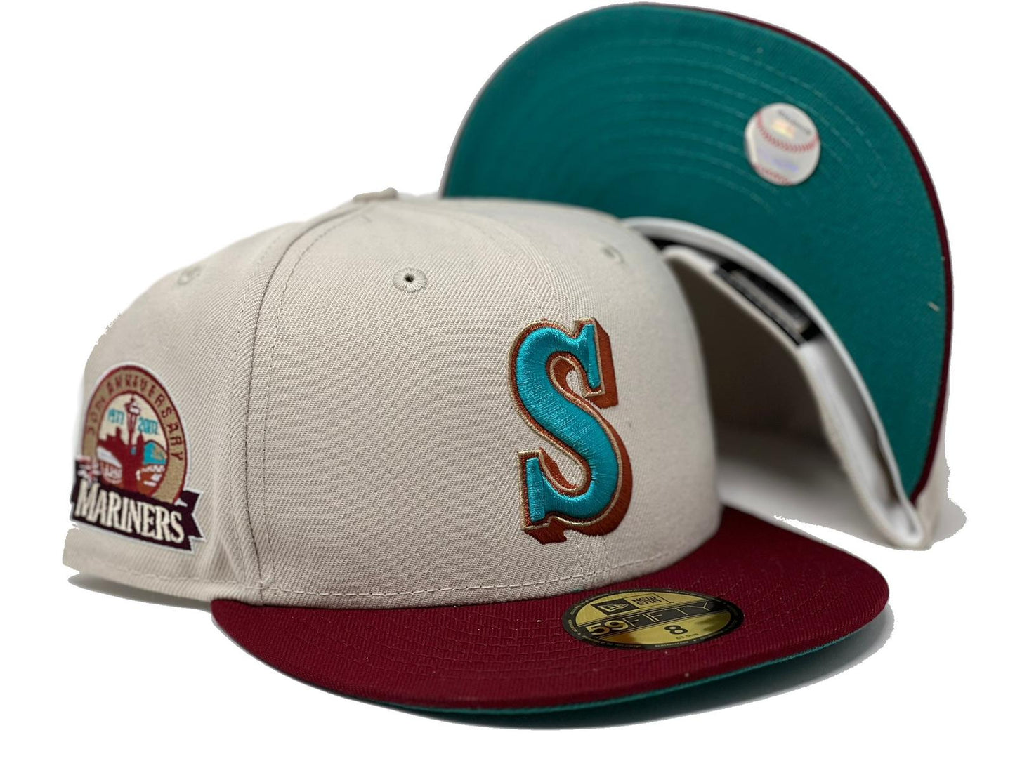 Seattle Mariners 30th Anniversary Off White Crown Teal Visor Fitted Hats