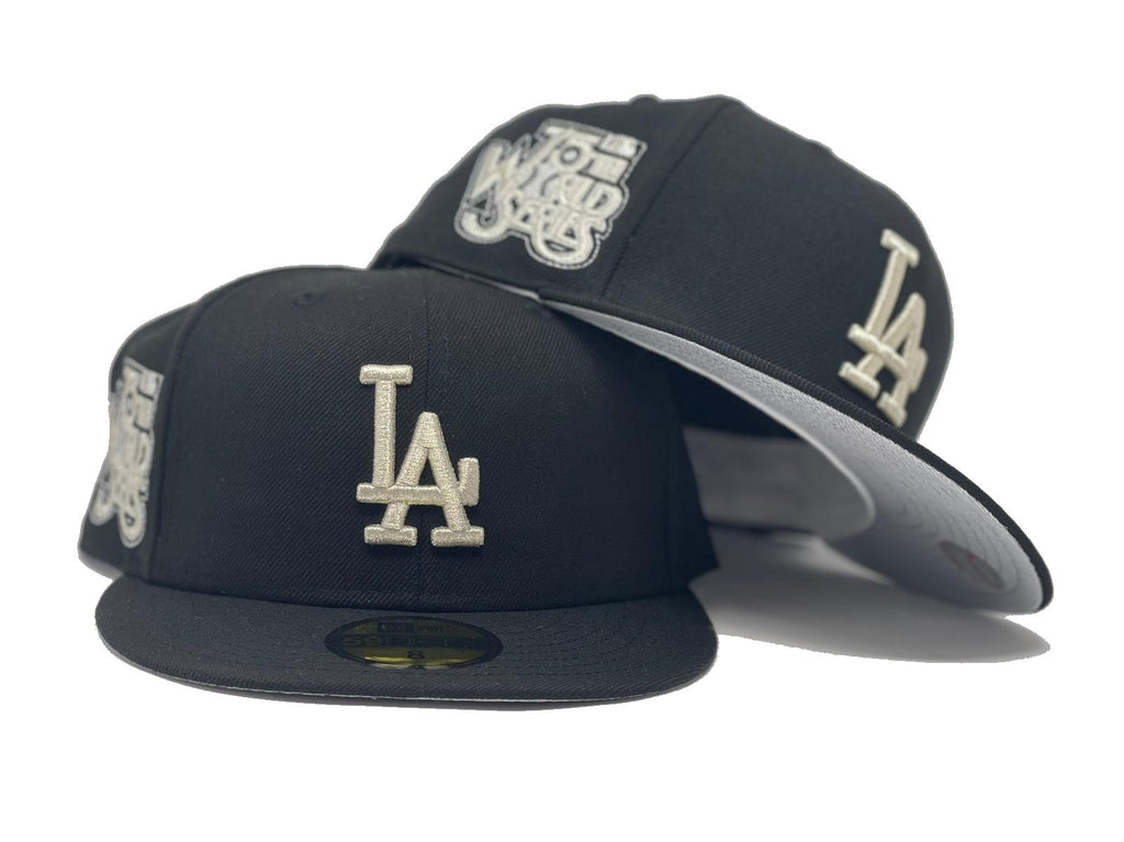 LOS ANGELES DODGERS 75TH WORLD SERIES BLACK METALLIC SILVER BRIM NEW ERA FITTED HAT