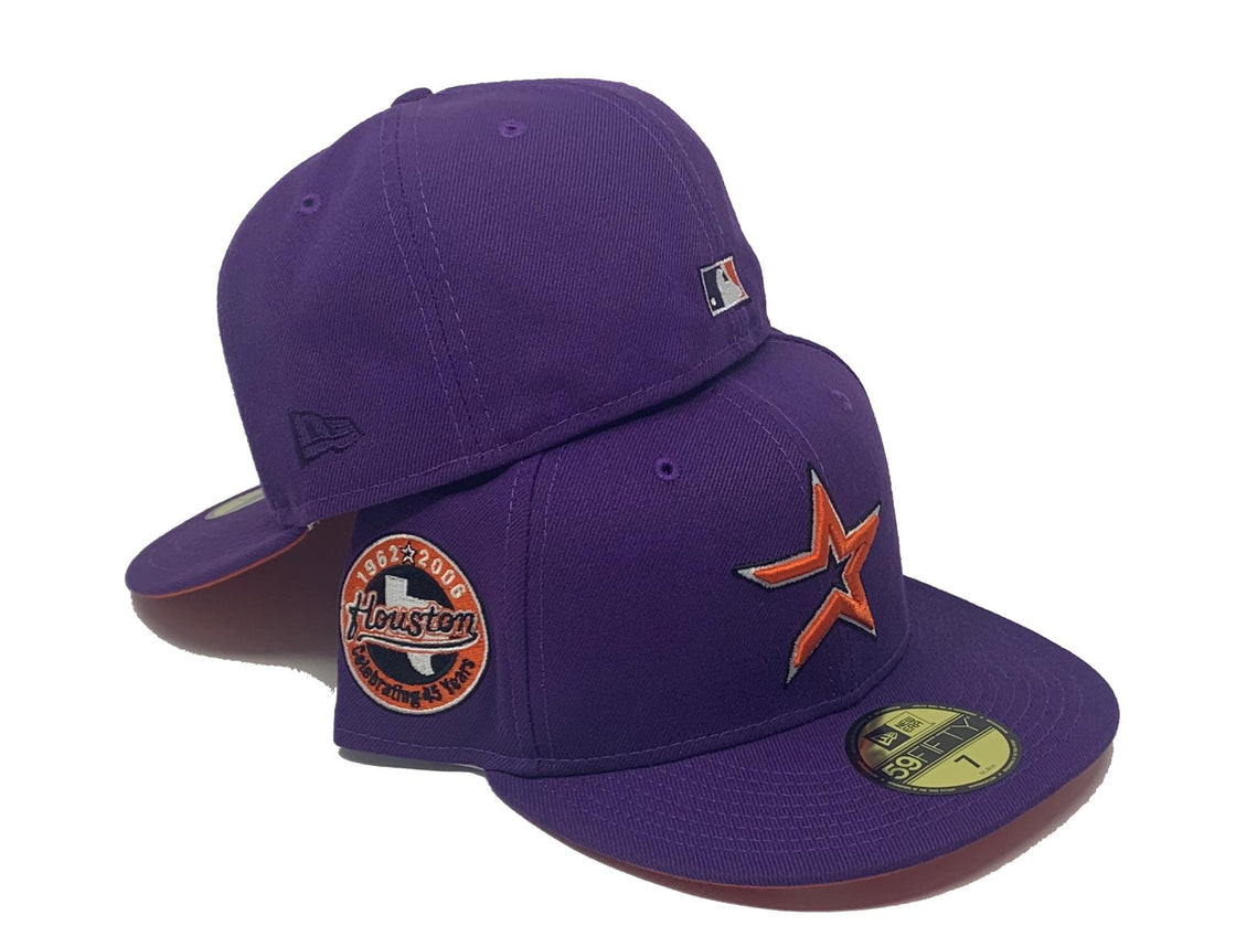 HOUSTON ASTROS 45TH ANNIVERSARY DEEP PURPLE ORANGE BRIM NEW ERA FITTED HAT