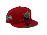 TAMPA BAY DEVIL RAYS 1998 INAUGURAL SEASON RED NEON GREEN BRIM NEW ERA FITTED HAT