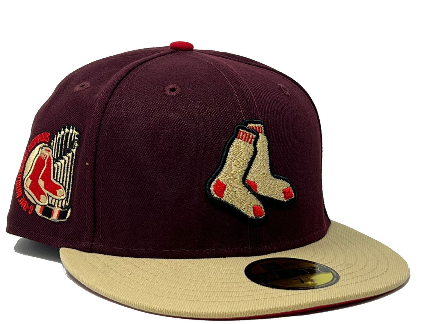 Boston  Red Sox 8 Times World Series Champions Maroon Vegas Gold Visor Red Brim New Era Fitted Hat