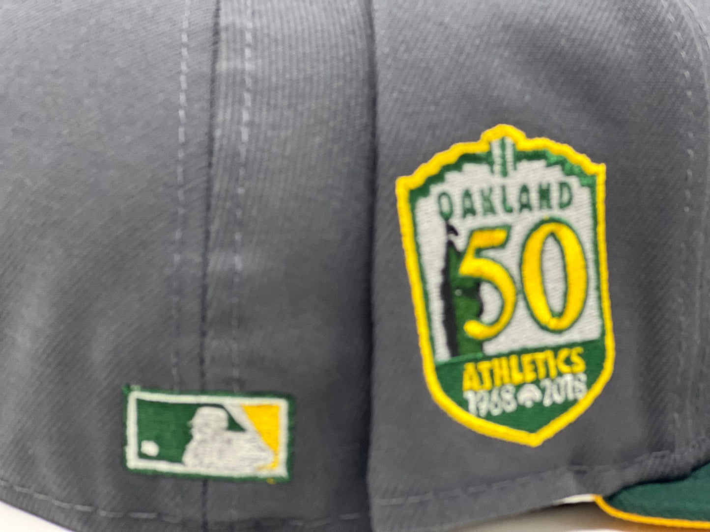 Oakland Athletics 50th Anniversary Dark Gray Green Visor Yellow Brim New Era Fitted Hat