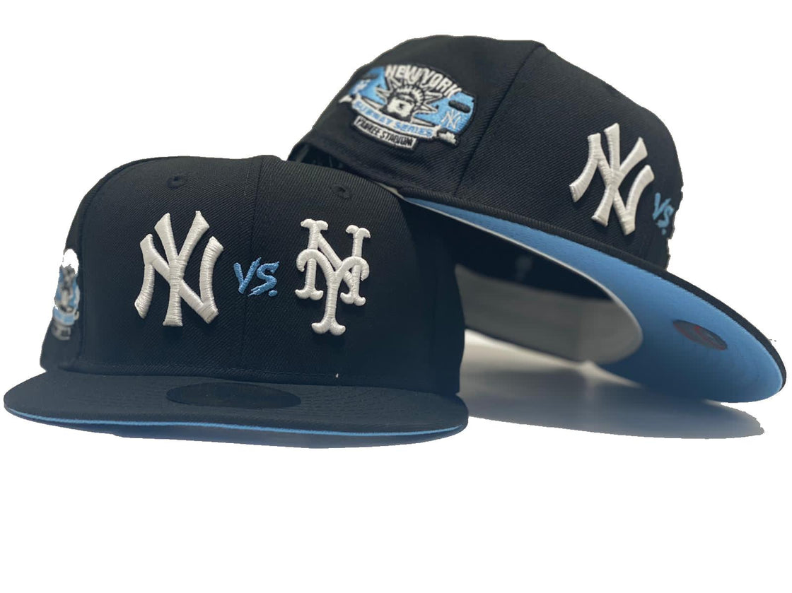 NEW YORK YANKEES * METS SUBWAY SERIES BLACK ICY BRIM NEW ERA FITTED HAT