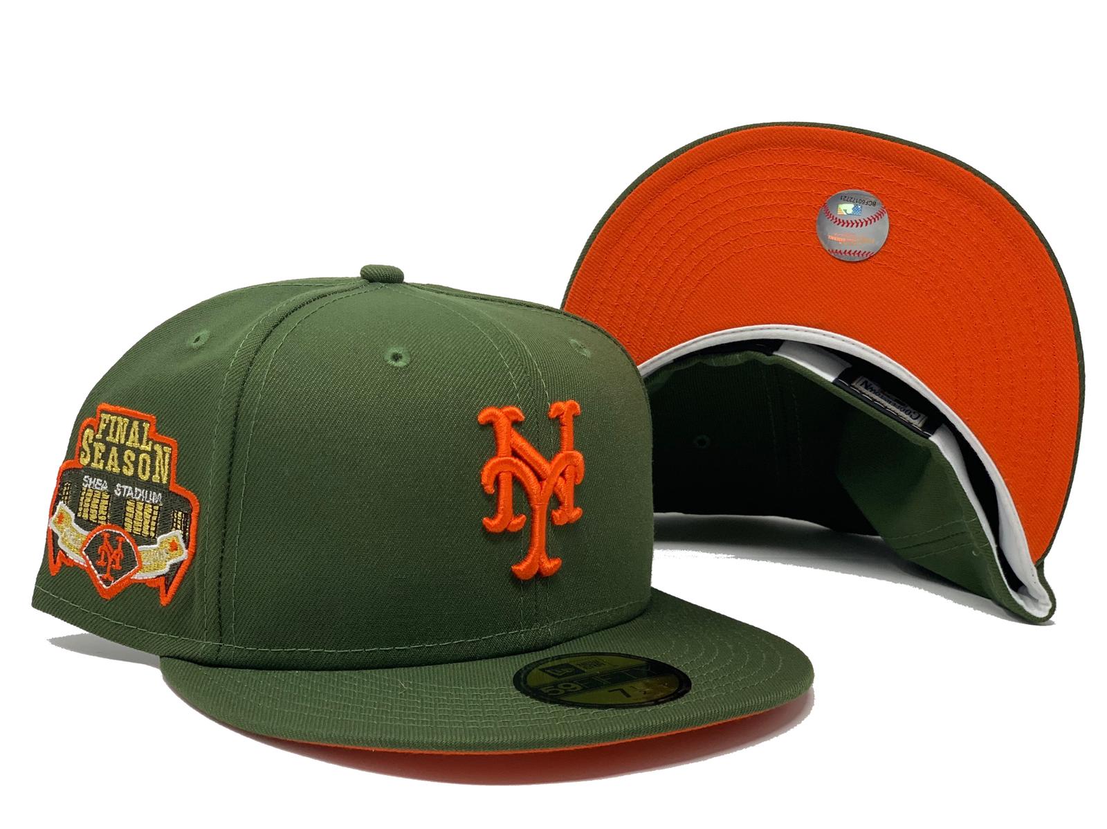 NEW YORK METS FINAL SEASON OLIVE GREEN ORANGE BRIM NEW ERA FITTED HAT