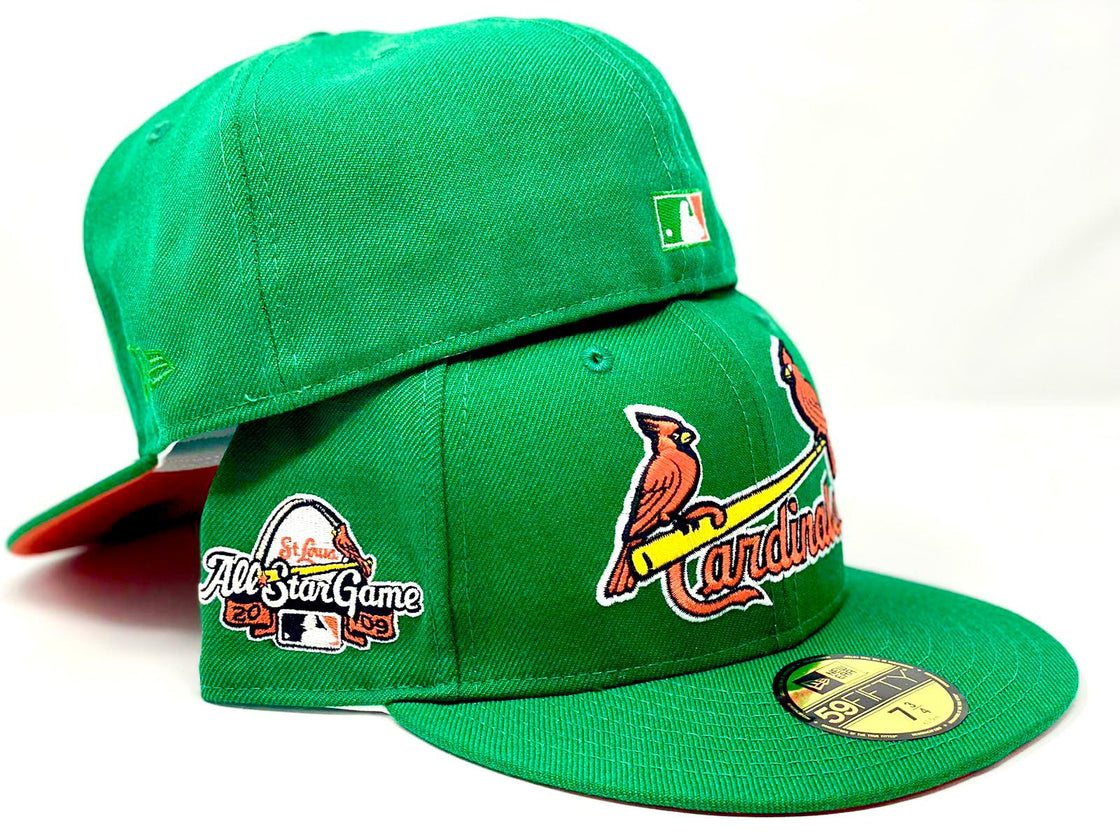 ST. LOUIS CARDINALS 2009 ALL STAR GAME KELLY GREEN ORANGE BRIM NEW ERA FITTED HAT