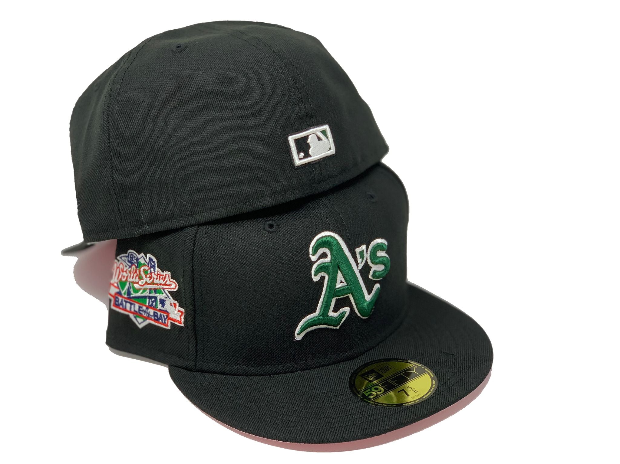 Oakland Athletics 1989 Battle of The Bay Black Pink Brim New Era Fitted Hat 7 1/8