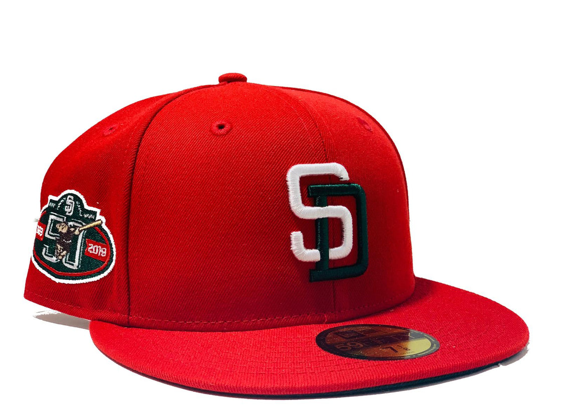 SAN DIEGO PADRES 50TH ANNIVERSARY XMAS COLOR RED GREEN BRIM NEW ERA FITTED HAT