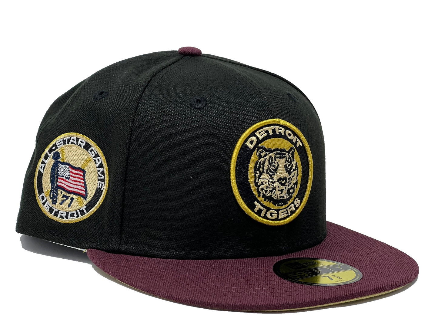 Detroit Tigers 1971 All Star Game Black Maroon Visor Vegas Gold Brim New Era Fitted Hat