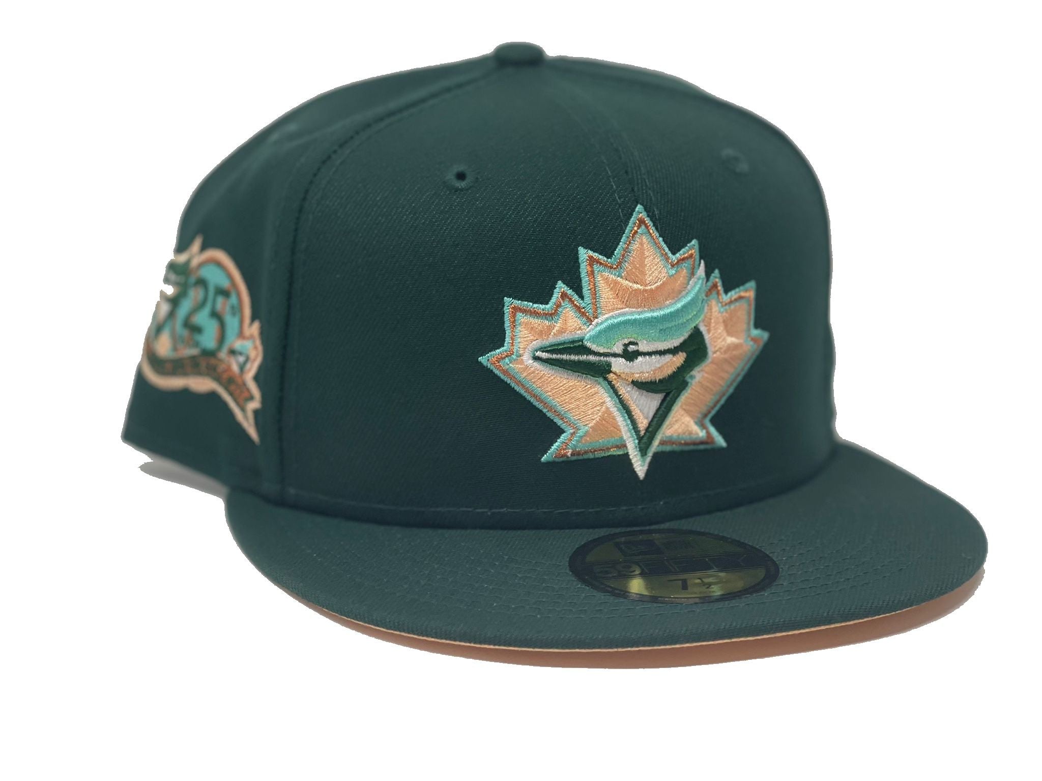 Toronto Blue Jays 25th Anniversary New Era 59FIFTY Fitted Hat (White Black Green Under BRIM) 7 1/8