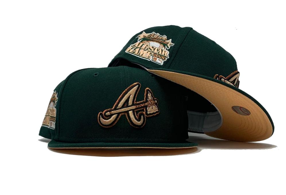 ATLANTA BRAVES 2000 ALL STAR GAME DARK GREEN PEACH BRIM NEW ERA FITTED HAT