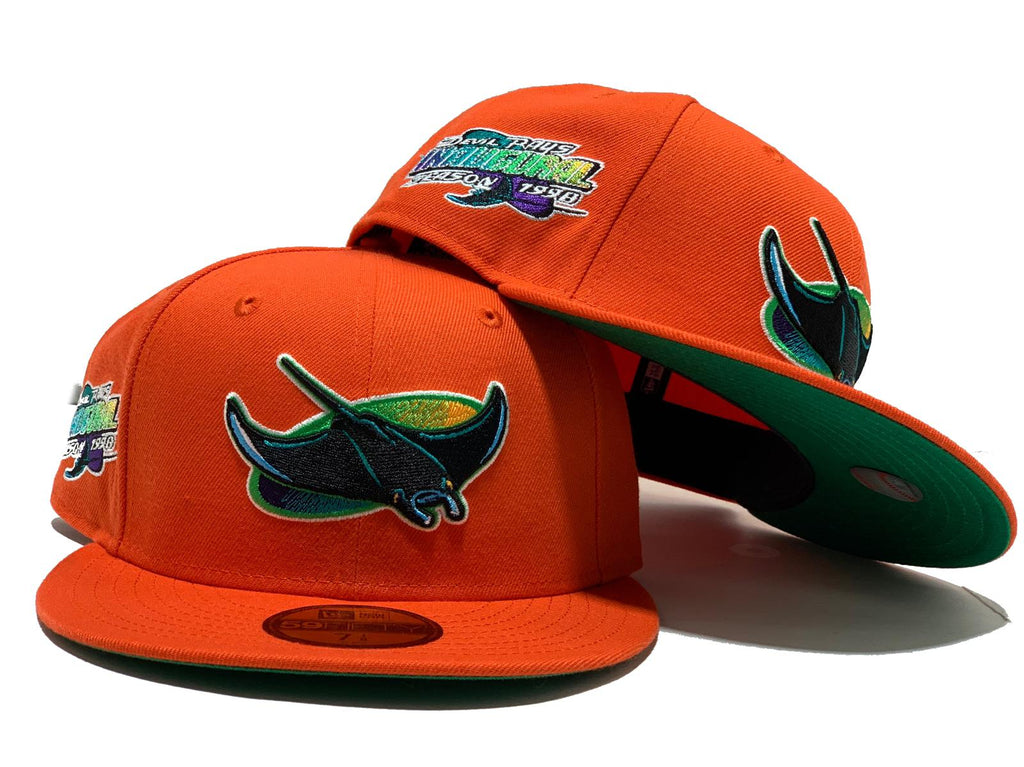 TAMPA BAY DEVIL RAYS 1998 INAUGURAL SEASON ORANGE GREEN BRIM NEW ERA FITTED HAT