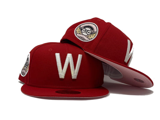 WASHINGTON SEANTORS 1924 WORLD SERIES  "STRAWBERRY REFRESHER" RED PINK BRIM NEW ERA FITTED HAT