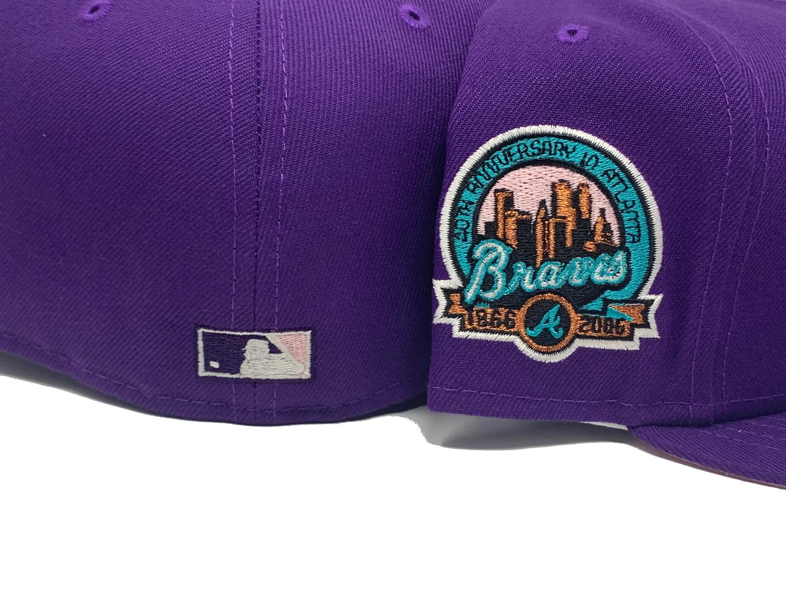 Peach Atlanta Braves Fusion Pink Visor Purple Bottom 40th Anniversary side  Patch New Era 59Fifty Fitted