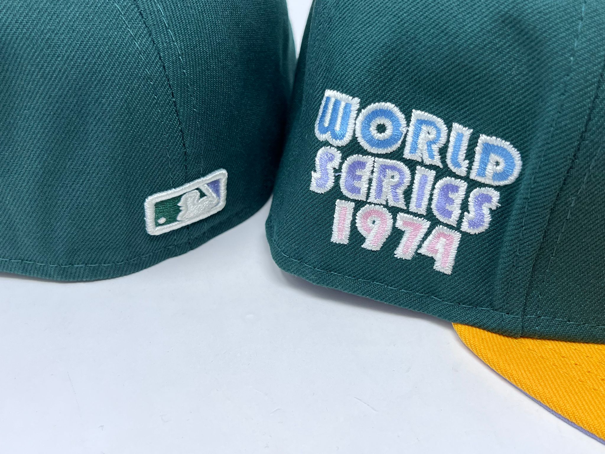 Oakland Athletics 1974 WS POP-SWEAT Green-Gold-Lavender Fitted Ha
