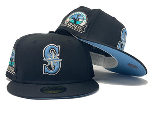 SEATTLE MARINERS 30TH ANNIVERSARY BLACK ICY BRIM NEW ERA FITTED HAT