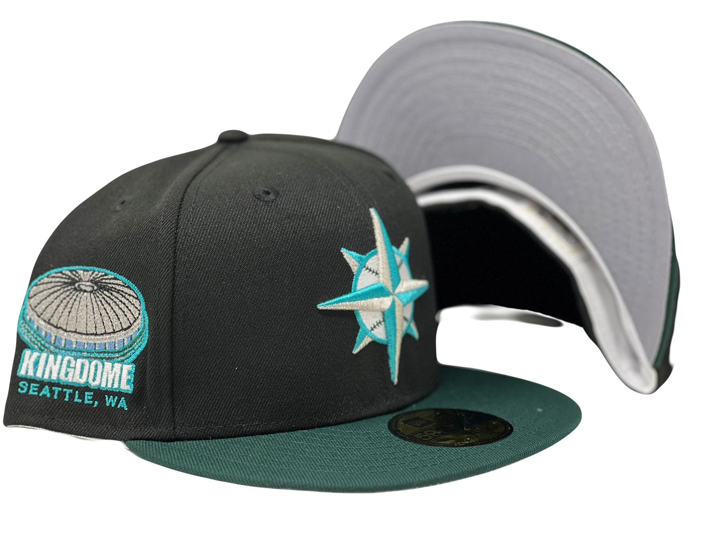seattle Mariners Kingdome Stadium Black Dark Green Visor Gray Brim New Era Fitted Hat