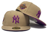 NEW YORK YANKEES 1998 WORLD SERIES TAN PURPLE BRIM NEW ERA FITTED HAT