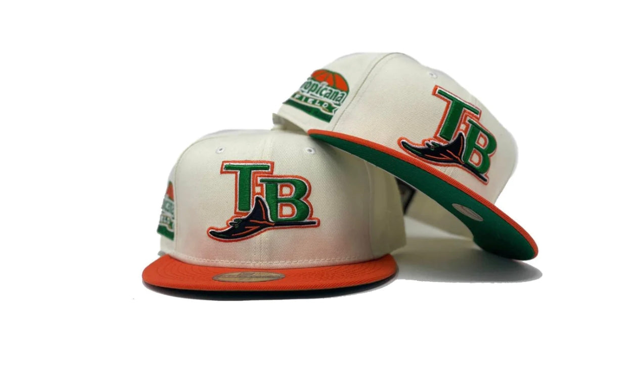 TAMPA BAY TROPICANA FIELD OFF WHITE ORANGE VISOR GREEN BRIM NEW ERA FITTED HAT