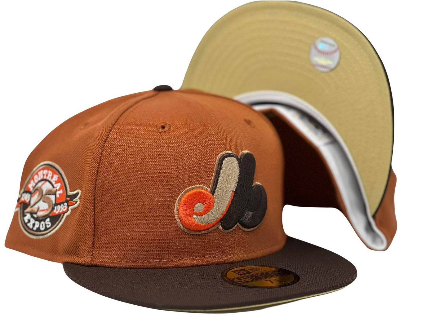Montreal Expos 25th Anniversary Rust Orange Brown Visor Vegas Gold Brim New Era Fitted Hat