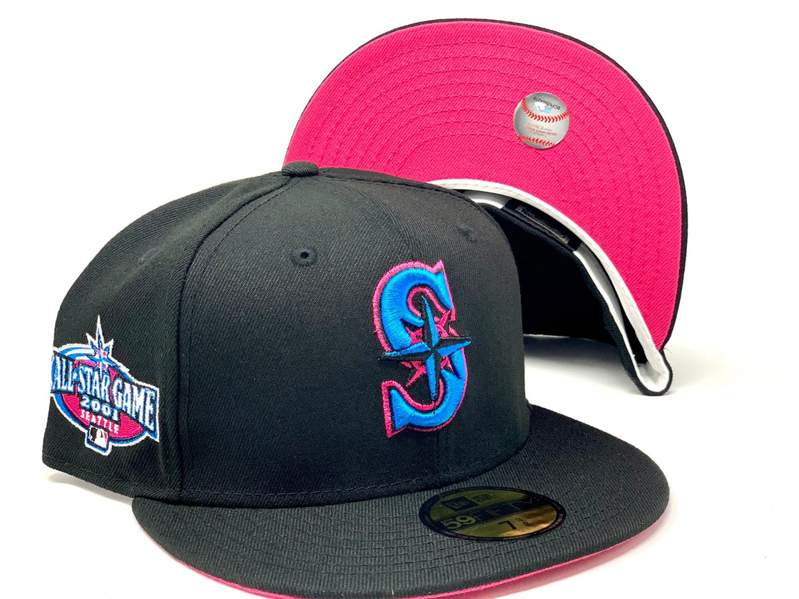SEATTLE MARINERS 2001 ALL STAR GAME BLACK FUSION PINK BRIM NEW ERA FITTED HAT