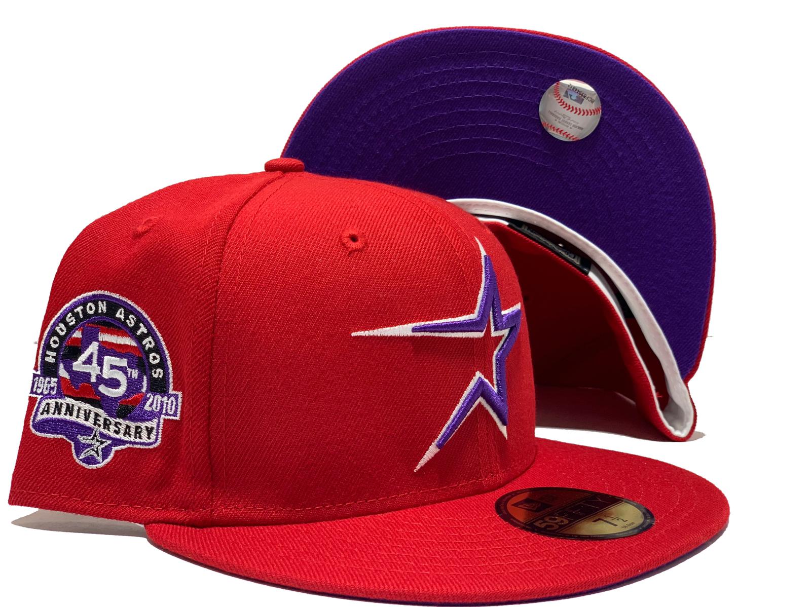 Houston Astros Hat Baseball Cap Fitted 7 1/2 Mens Red Black New Era MLB  Retro