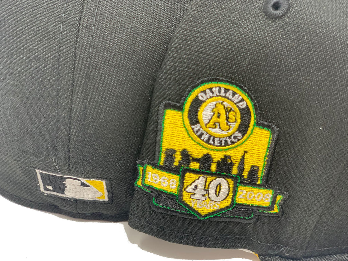 OAKLAND ATHLETICS 40TH ANNIVERSARY BLACK YELLOW BRIM NEW ERA FITTED HAT