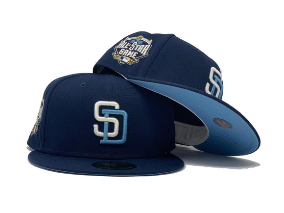 San Diego Padres New Era MLB 59FIFTY 5950 Fitted Cap Hat Black Crown Metallic Gold Logo Black UV 7