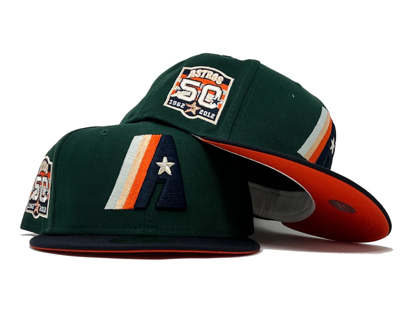 Los Astros 50 Years New Era 59FIFTY Fitted Hat (Chrome White Black Green Under BRIM) 7 1/2