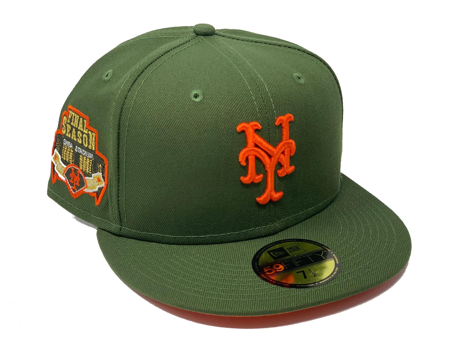 NEW YORK METS FINAL SEASON OLIVE GREEN ORANGE BRIM NEW ERA FITTED HAT