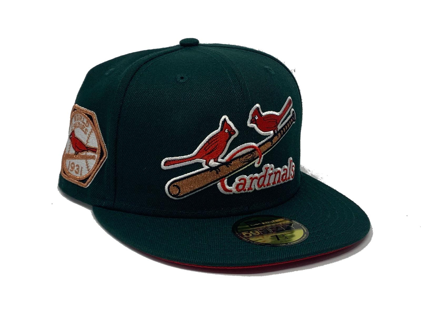 ST. LOUIS CARDINALS 1931 WORLD SERIES " FOREST PACK" GREEN RED BRIM NEW ERA FITTED HAT