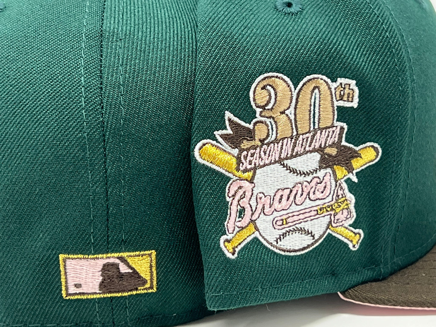 Atlanta  Braves  30th Anniversary Dark Green  Brown Visor Pink  Brim New Era Fitted Hat