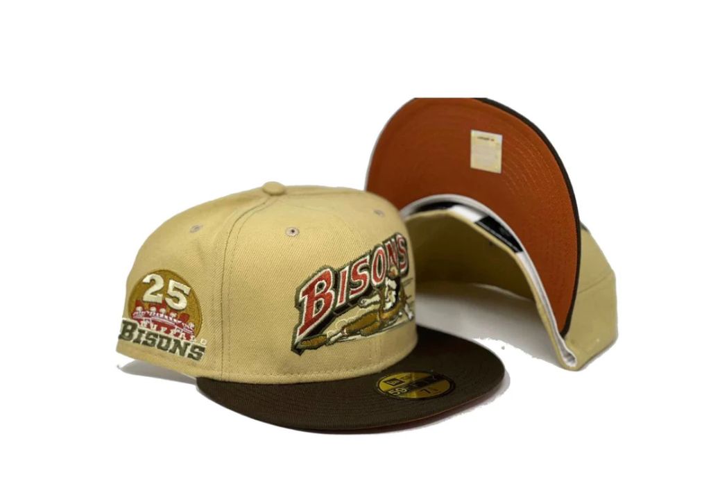 BUFFALO BISONS 25TH ANNIVERSARY "VEGAS GOLD COLLECTION" RUST ORANGE BRIM NEW ERA FITTED HAT