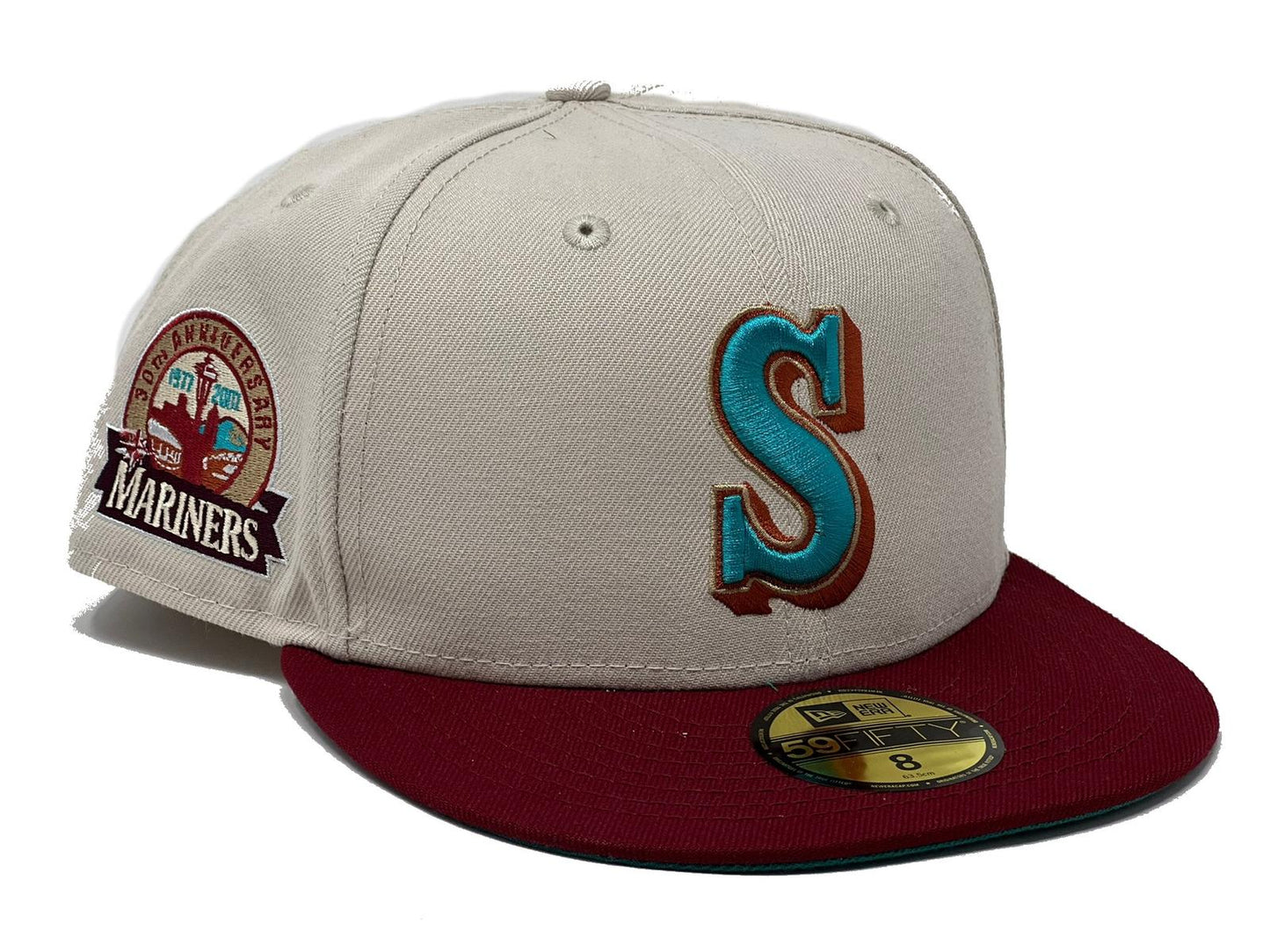 Seattle Mariners 30th Anniversary Off White Crown Teal Visor Fitted Hats