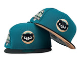 CHICAGO CUBS 1990 ALL STAR GAME AQUA BLACK CORDUROY VISOR PEACH BRIM NEW ERA FITTED HAT
