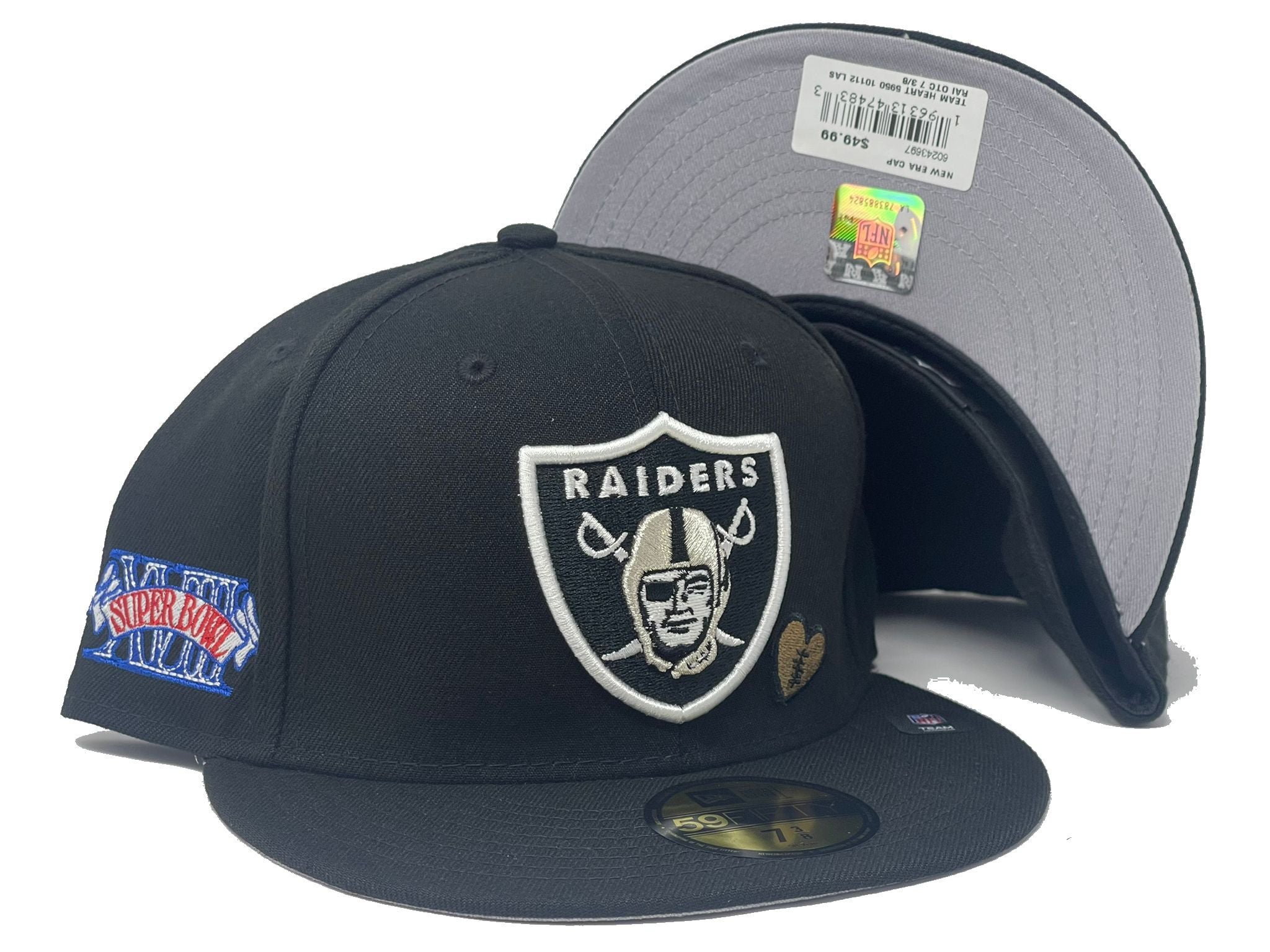 New Era Oakland Raiders Fitted Hat NFL Classic Super Bowl Champ Patch Gray  U/V