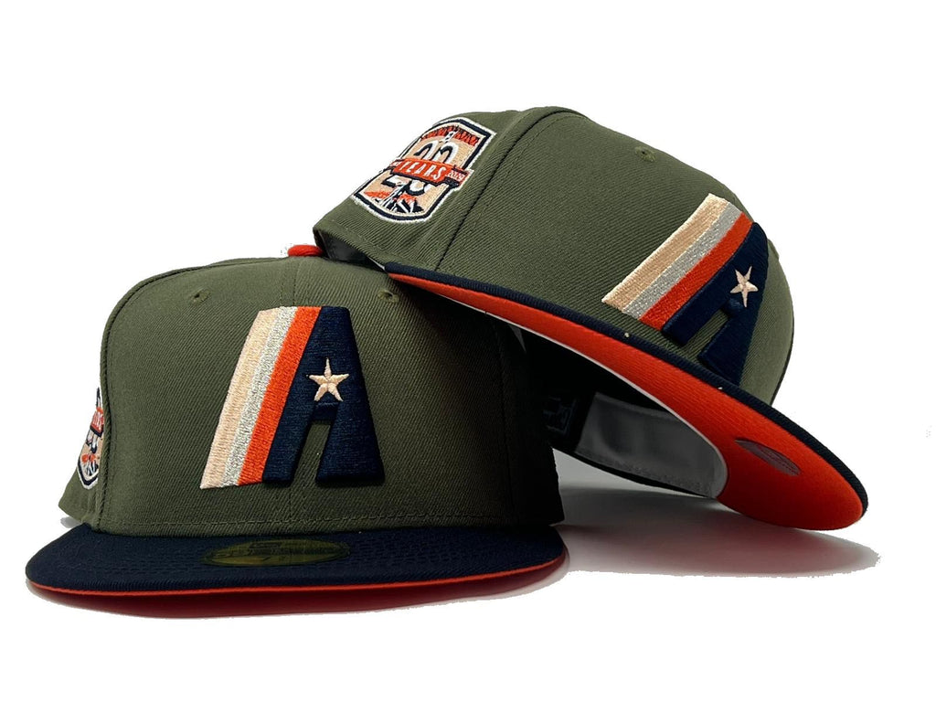 HOUSTON ASTROS 20TH ANNIVERSARY OLIVE GREEN NAVY ORANGE BRIM NEW ERA FITTED HAT