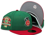 CHICAGO CUBS 1990 ALL STAR GAME "XMAS PACK" GREEN RED VISOR GRAY BRIM NEW ERA FITTED HAT