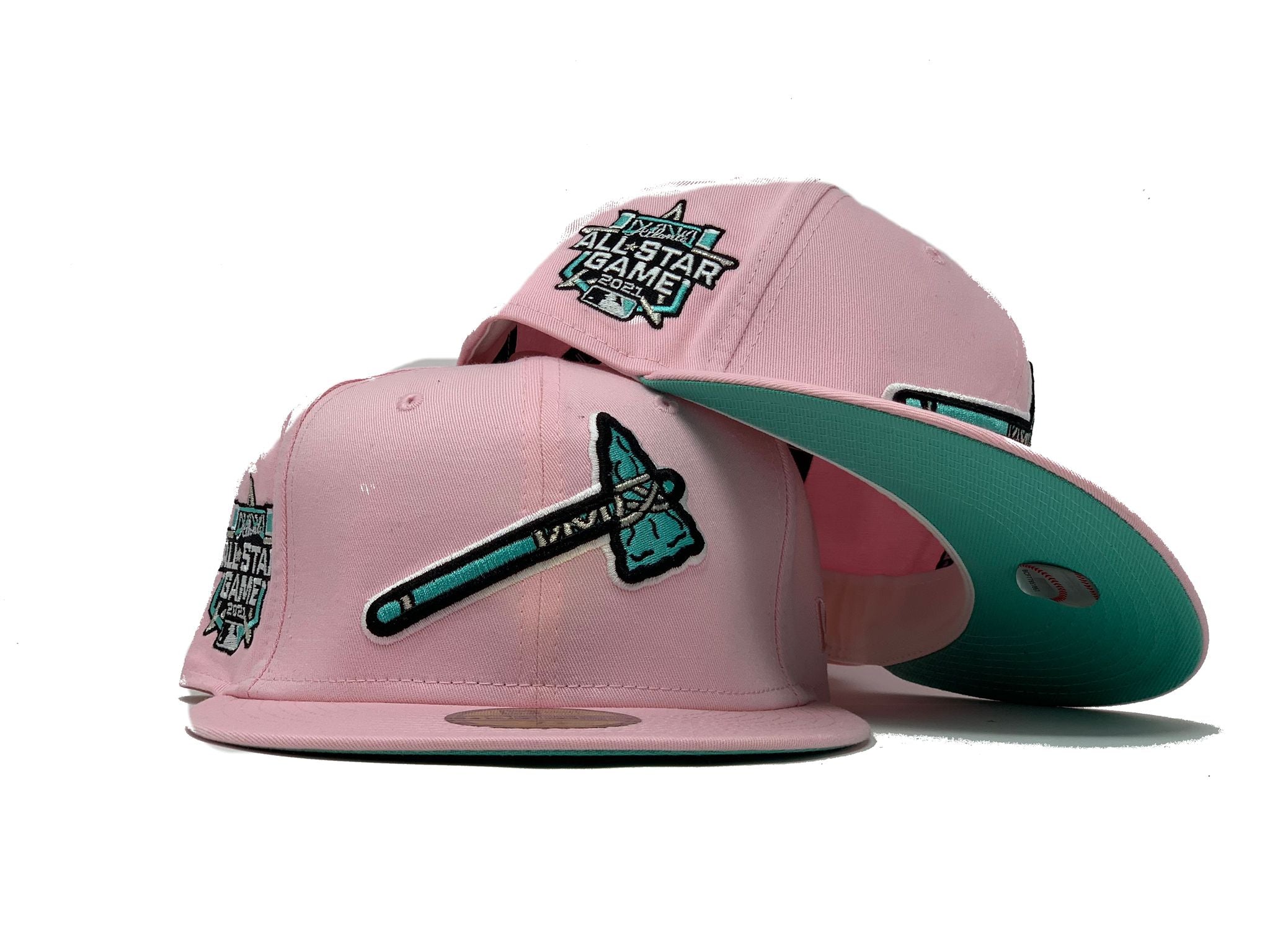 KTZ White, Pink Atlanta Braves Chrome Rogue 59fifty Fitted Hat for Men