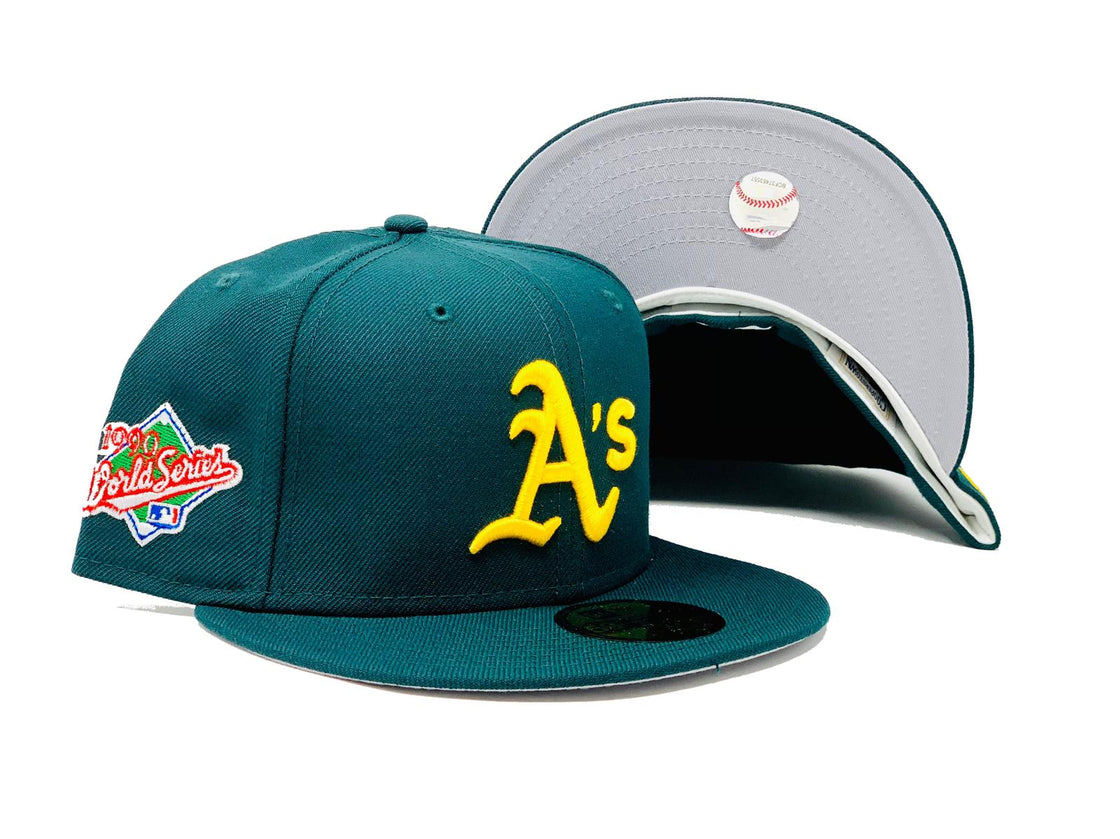 OAKLAND ATHLETICS 1990 WORLD SERIES DARK GREEN GRAY BRIM NEW ERA 59FIFTY FITTED