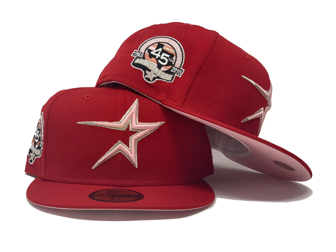 HOUSTON ASTROS 45TH ANNIVERSARY RED PINK BRIM NEW ERA FITTED HAT