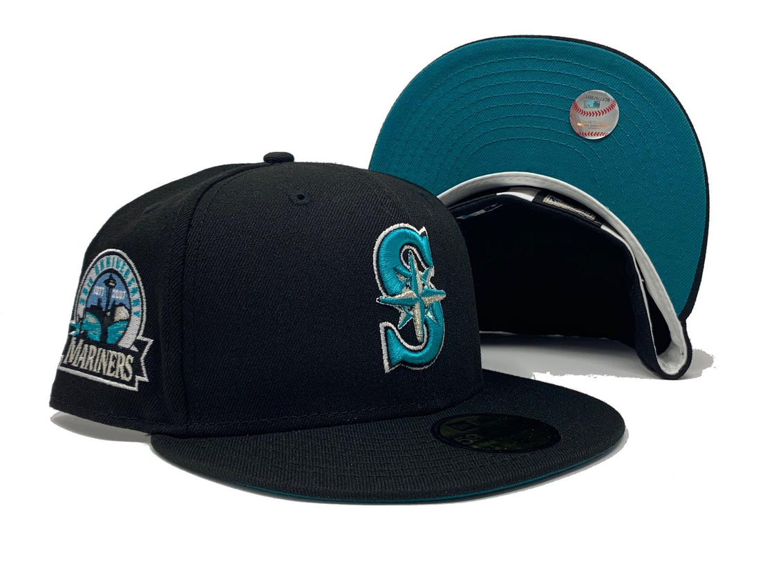 SEATTLE MARINERS 30TH ANNIVERSARY BLACK AQUA BRIM NEW  ERA FITTED HAT